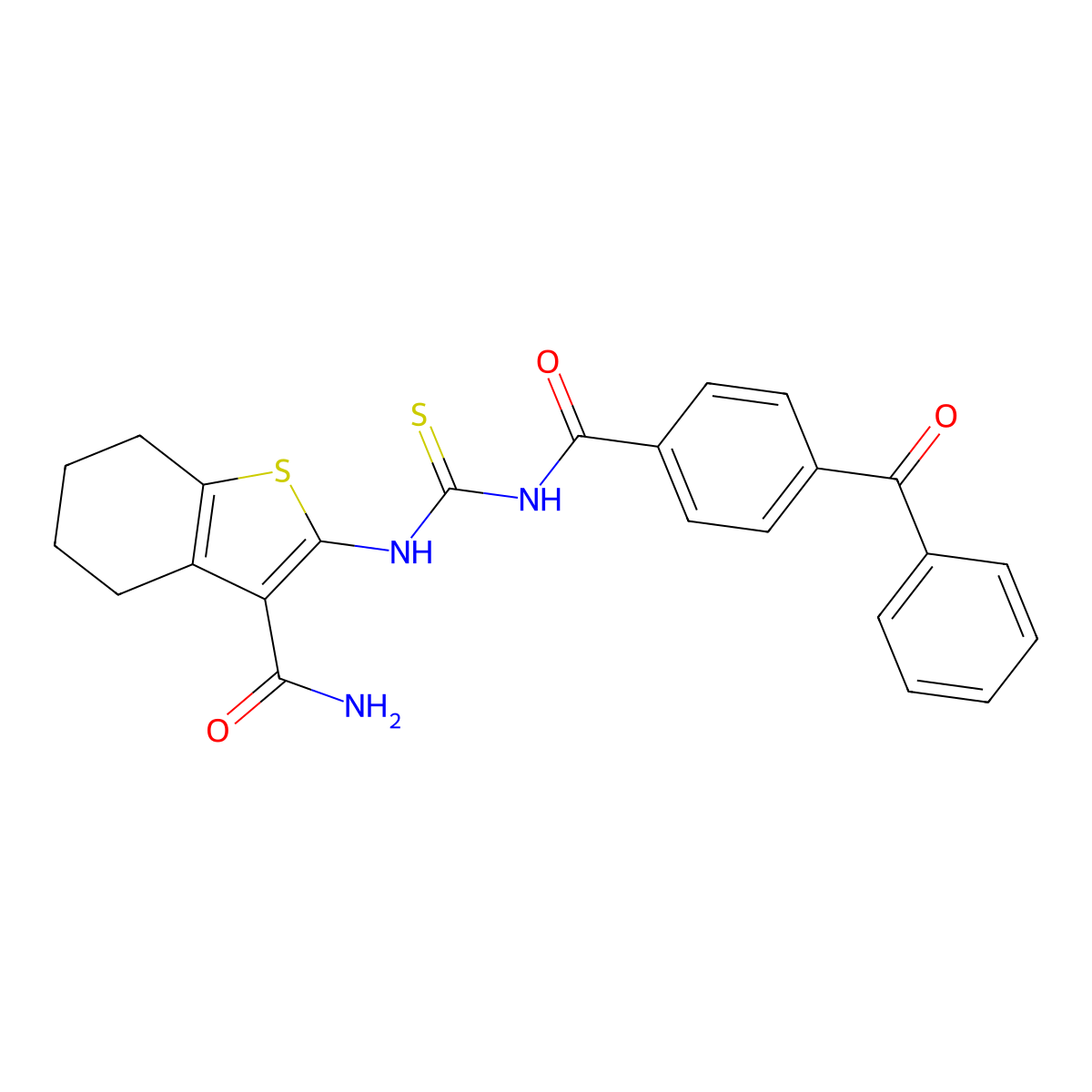 2-(3-(4-Benzoylbenzoyl)thioureido)-4,5,6,7-tetrahydrobenzo[b]thiophene-3-carboxamide molecular structure, CAS 391896-54-1