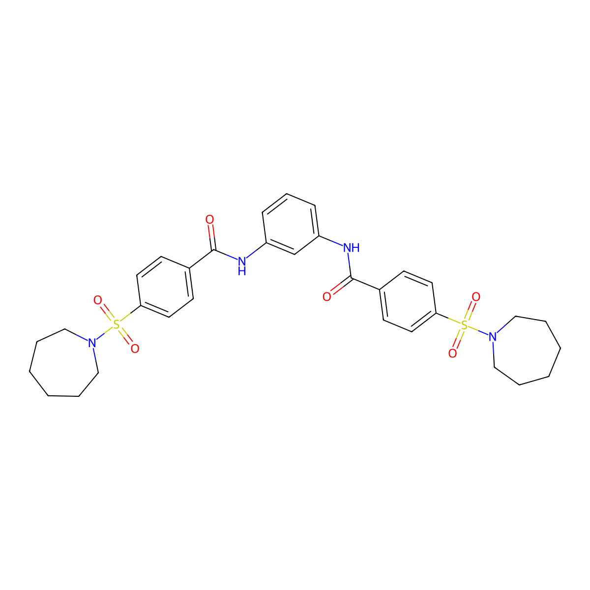 4-(azepan-1-ylsulfonyl)-N-[3-[[4-(azepan-1-ylsulfonyl)benzoyl]amino]phenyl]benzamide molecular structure, CAS 391896-65-4