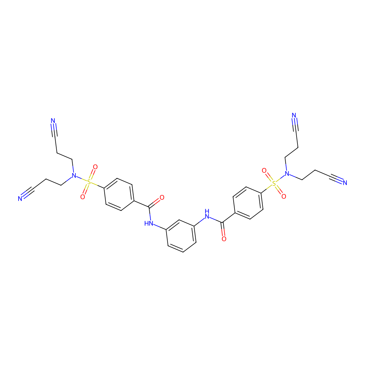 4-[bis(2-cyanoethyl)sulfamoyl]-N-[3-[[4-[bis(2-cyanoethyl)sulfamoyl]benzoyl]amino]phenyl]benzamide molecular structure, CAS 391896-66-5