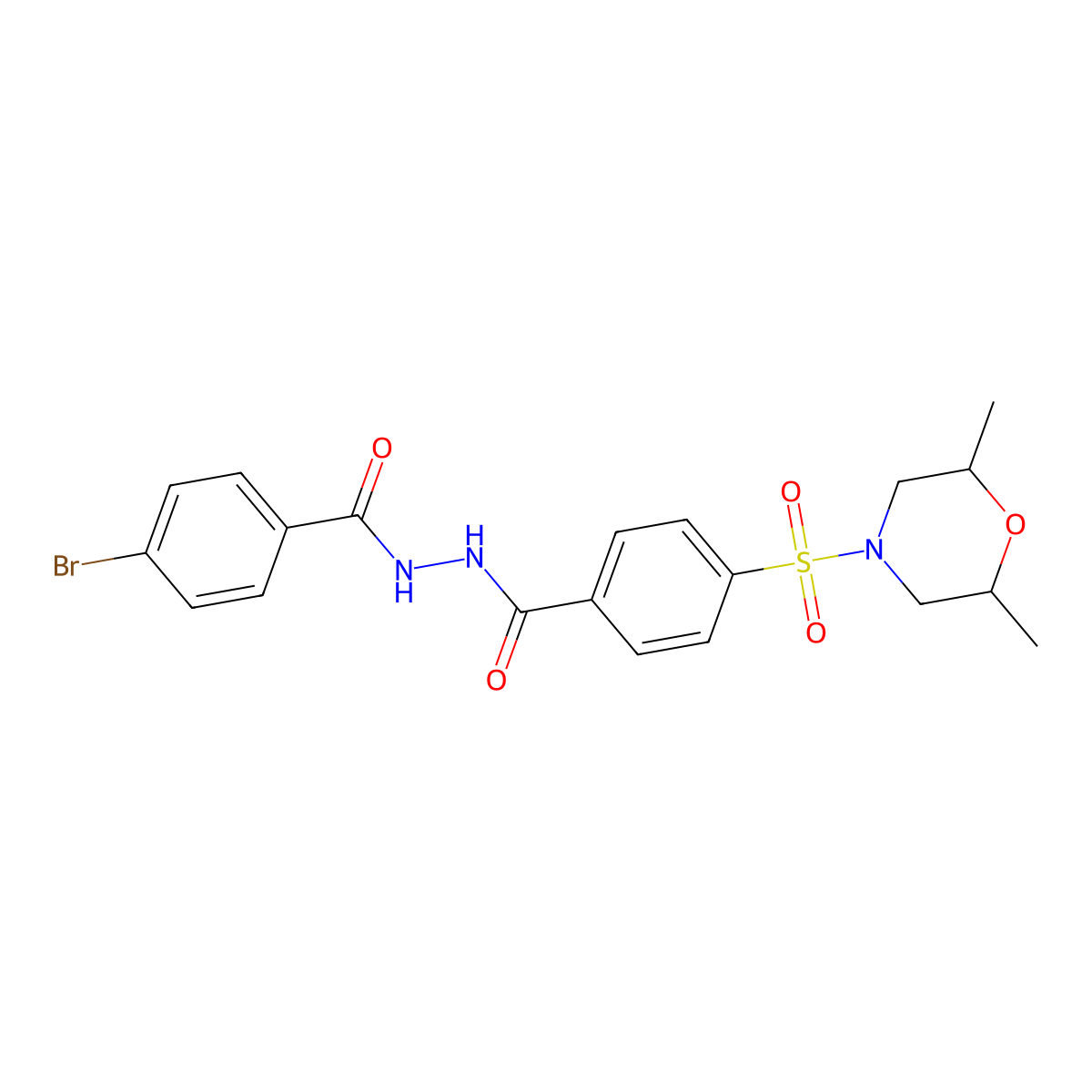 4-bromo-N'-(4-((2,6-dimethylmorpholino)sulfonyl)benzoyl)benzohydrazide molecular structure, CAS 391896-75-6