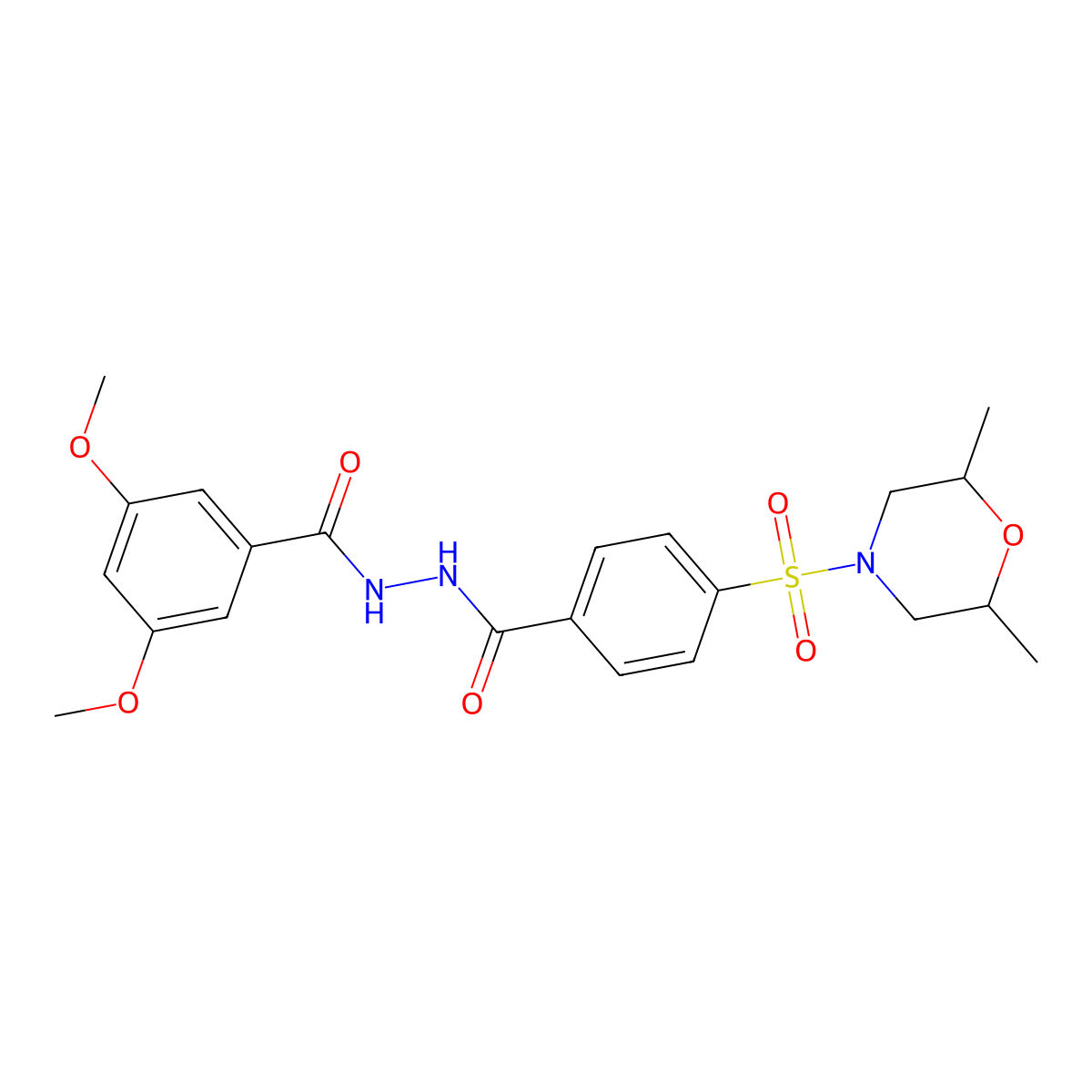 N'-[4-(2,6-dimethylmorpholin-4-yl)sulfonylbenzoyl]-3,5-dimethoxybenzohydrazide molecular structure, CAS 391896-76-7