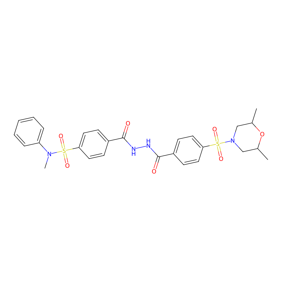4-(2-(4-((2,6-dimethylmorpholino)sulfonyl)benzoyl)hydrazinecarbonyl)-N-methyl-N-phenylbenzenesulfonamide molecular structure, CAS 391896-77-8