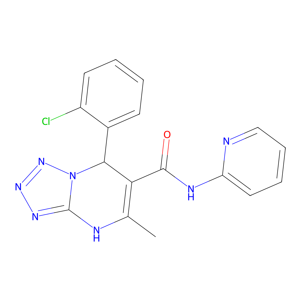 7-(2-chlorophenyl)-5-methyl-N-(pyridin-2-yl)-4,7-dihydrotetrazolo[1,5-a]pyrimidine-6-carboxamide molecular structure, CAS 391896-95-0