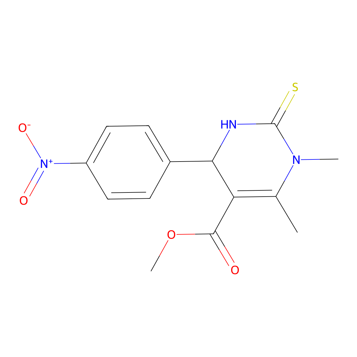 Methyl 1,6-dimethyl-4-(4-nitrophenyl)-2-thioxo-1,2,3,4-tetrahydropyrimidine-5-carboxylate molecular structure, CAS 391896-99-4