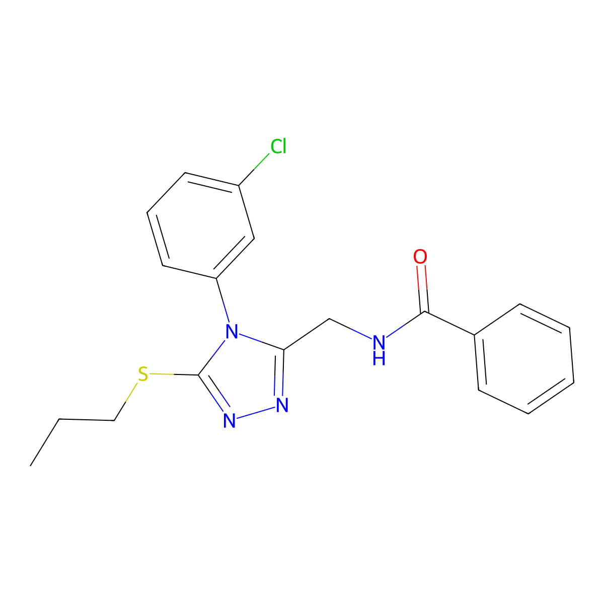 N-((4-(3-chlorophenyl)-5-(propylthio)-4H-1,2,4-triazol-3-yl)methyl)benzamide molecular structure, CAS 391897-15-7