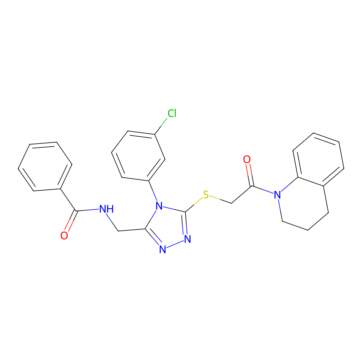 N-((4-(3-chlorophenyl)-5-((2-(3,4-dihydroquinolin-1(2H)-yl)-2-oxoethyl)thio)-4H-1,2,4-triazol-3-yl)methyl)benzamide molecular structure, CAS 391897-26-0