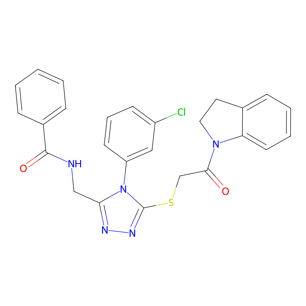 N-((4-(3-chlorophenyl)-5-((2-(indolin-1-yl)-2-oxoethyl)thio)-4H-1,2,4-triazol-3-yl)methyl)benzamide molecular structure, CAS 391897-27-1