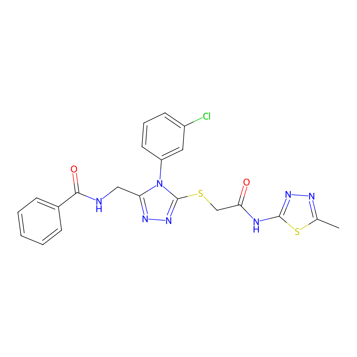 N-{[4-(3-chlorophenyl)-5-({[(5-methyl-1,3,4-thiadiazol-2-yl)carbamoyl]methyl}sulfanyl)-4H-1,2,4-triazol-3-yl]methyl}benzamide molecular structure, CAS 391897-30-6