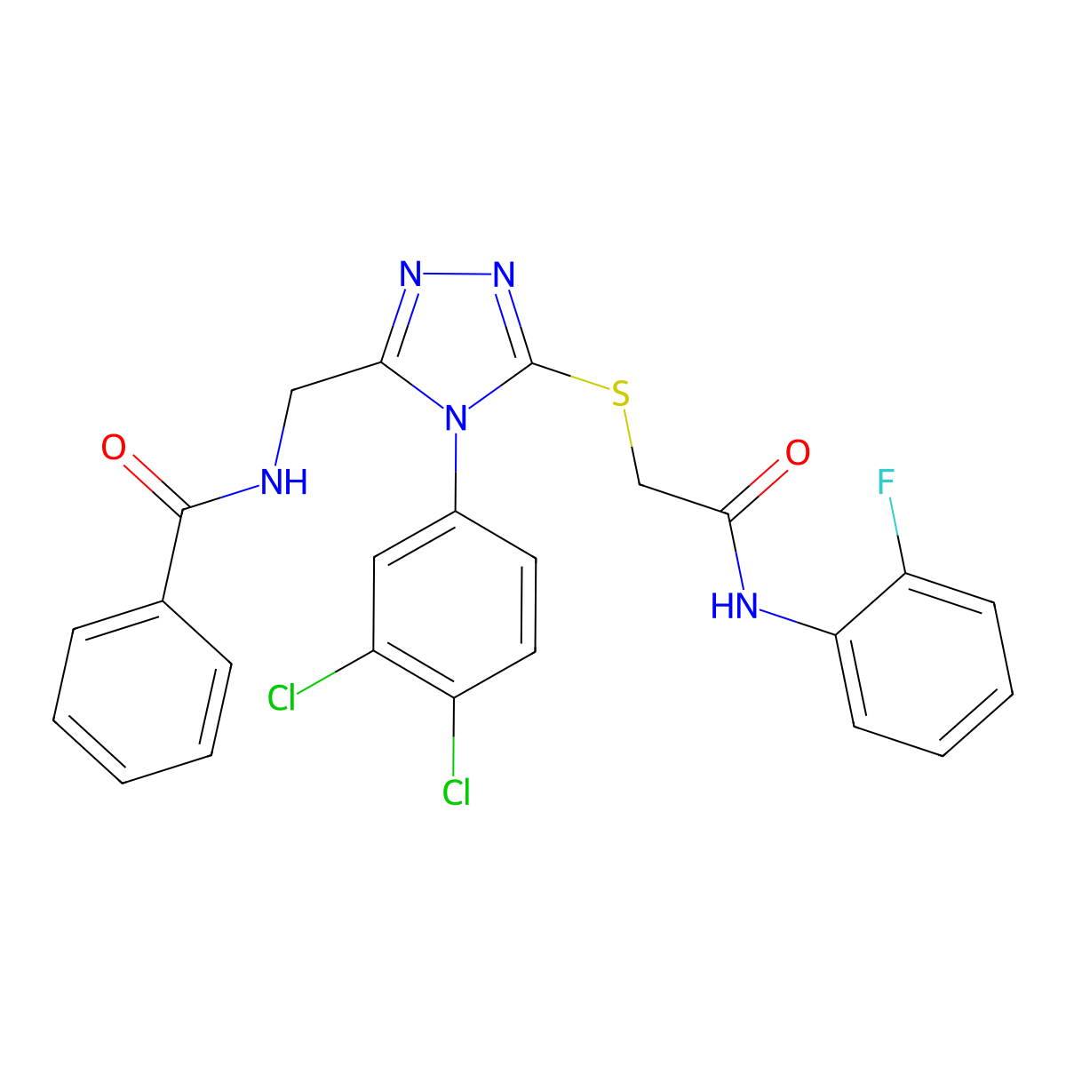 N-((4-(3,4-dichlorophenyl)-5-((2-((2-fluorophenyl)amino)-2-oxoethyl)thio)-4H-1,2,4-triazol-3-yl)methyl)benzamide molecular structure, CAS 391897-44-2
