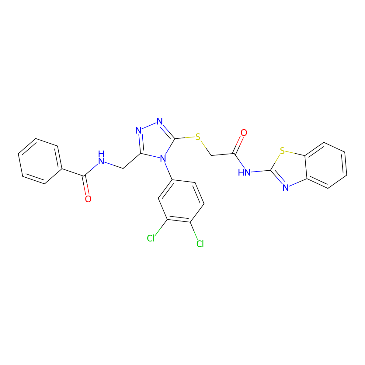 N-((5-((2-(benzo[d]thiazol-2-ylamino)-2-oxoethyl)thio)-4-(3,4-dichlorophenyl)-4H-1,2,4-triazol-3-yl)methyl)benzamide molecular structure, CAS 391897-49-7