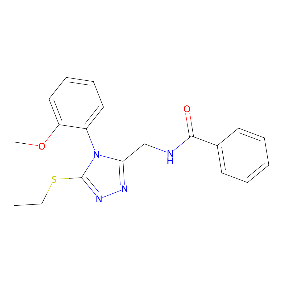 N-[[5-ethylsulfanyl-4-(2-methoxyphenyl)-1,2,4-triazol-3-yl]methyl]benzamide molecular structure, CAS 391897-54-4
