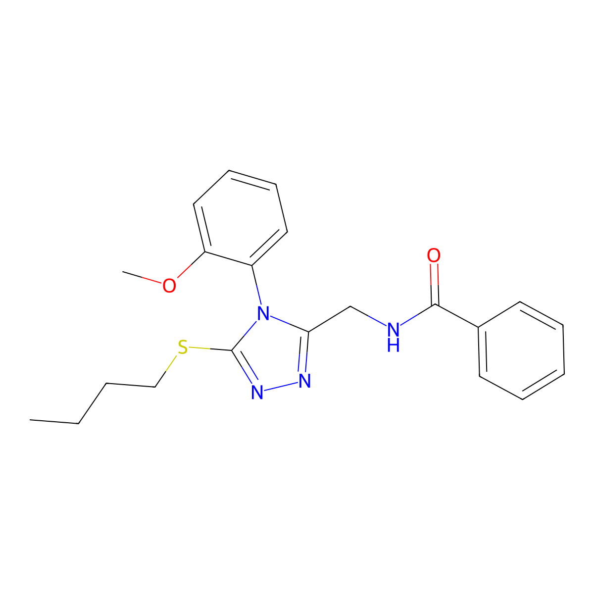 N-((5-(butylthio)-4-(2-methoxyphenyl)-4H-1,2,4-triazol-3-yl)methyl)benzamide molecular structure, CAS 391897-56-6