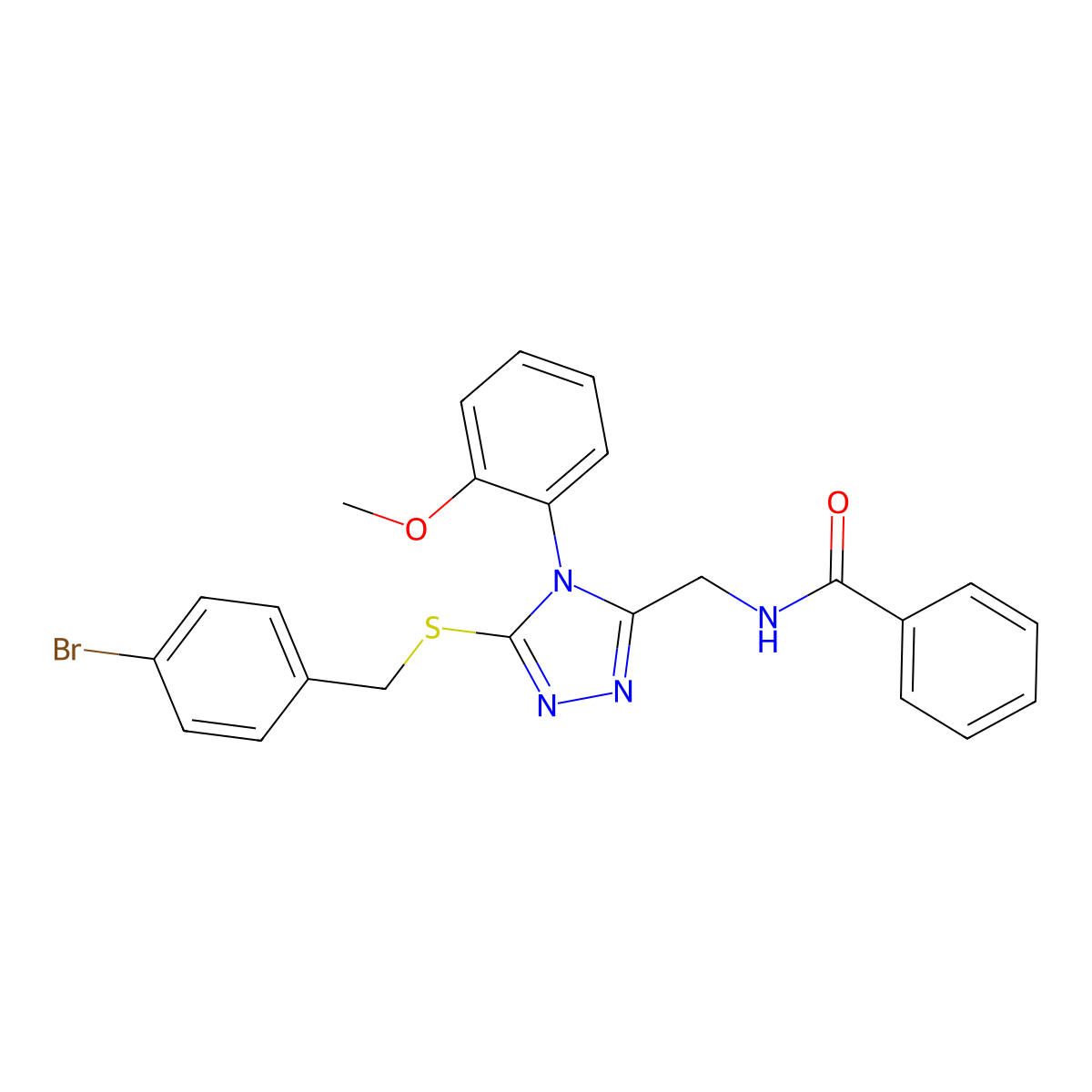 N-((5-((4-bromobenzyl)thio)-4-(2-methoxyphenyl)-4H-1,2,4-triazol-3-yl)methyl)benzamide molecular structure, CAS 391897-57-7