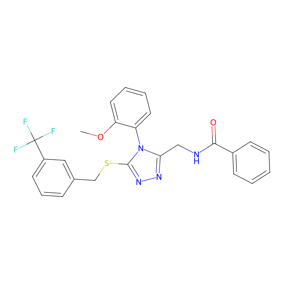 N-((4-(2-methoxyphenyl)-5-((3-(trifluoromethyl)benzyl)thio)-4H-1,2,4-triazol-3-yl)methyl)benzamide molecular structure, CAS 391897-58-8
