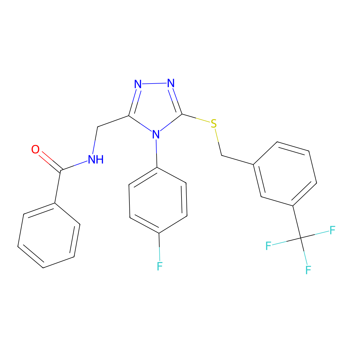 N-((4-(4-fluorophenyl)-5-((3-(trifluoromethyl)benzyl)thio)-4H-1,2,4-triazol-3-yl)methyl)benzamide molecular structure, CAS 391897-80-6