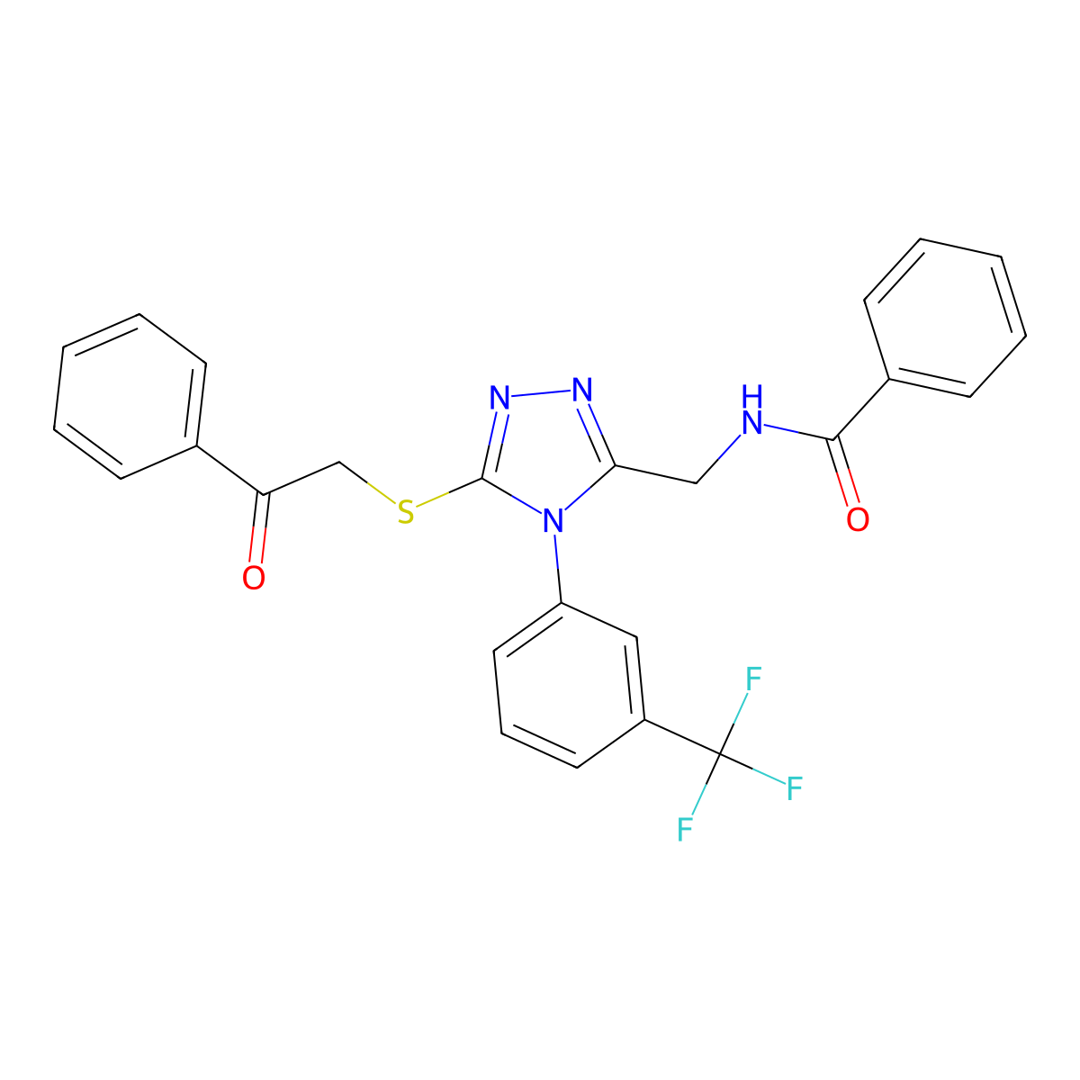 N-((5-((2-oxo-2-phenylethyl)thio)-4-(3-(trifluoromethyl)phenyl)-4H-1,2,4-triazol-3-yl)methyl)benzamide molecular structure, CAS 391898-01-4