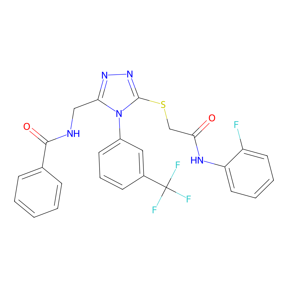 N-((5-((2-((2-fluorophenyl)amino)-2-oxoethyl)thio)-4-(3-(trifluoromethyl)phenyl)-4H-1,2,4-triazol-3-yl)methyl)benzamide molecular structure, CAS 391898-03-6