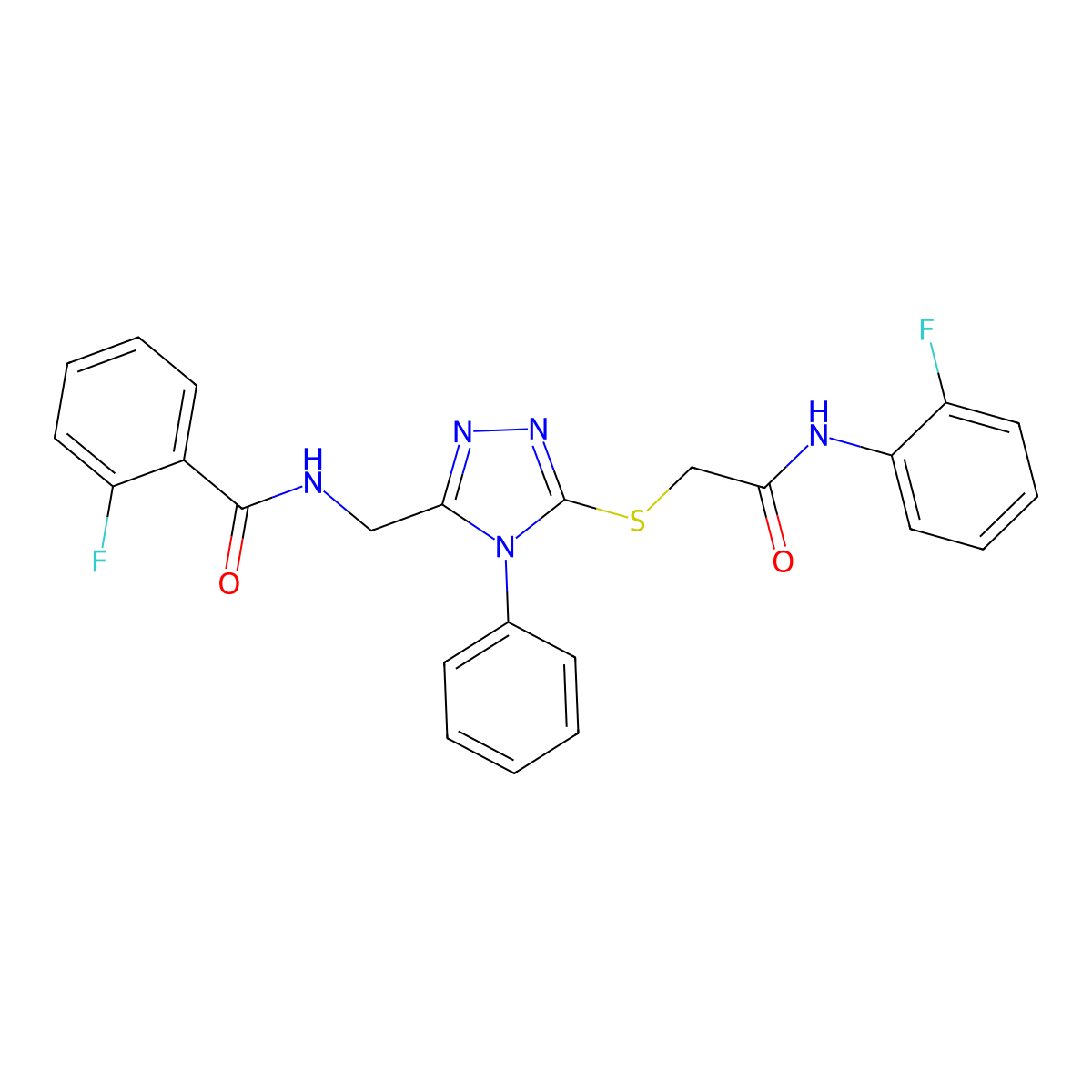 2-fluoro-N-{[5-({[(2-fluorophenyl)carbamoyl]methyl}sulfanyl)-4-phenyl-4H-1,2,4-triazol-3-yl]methyl}benzamide molecular structure, CAS 391898-16-1