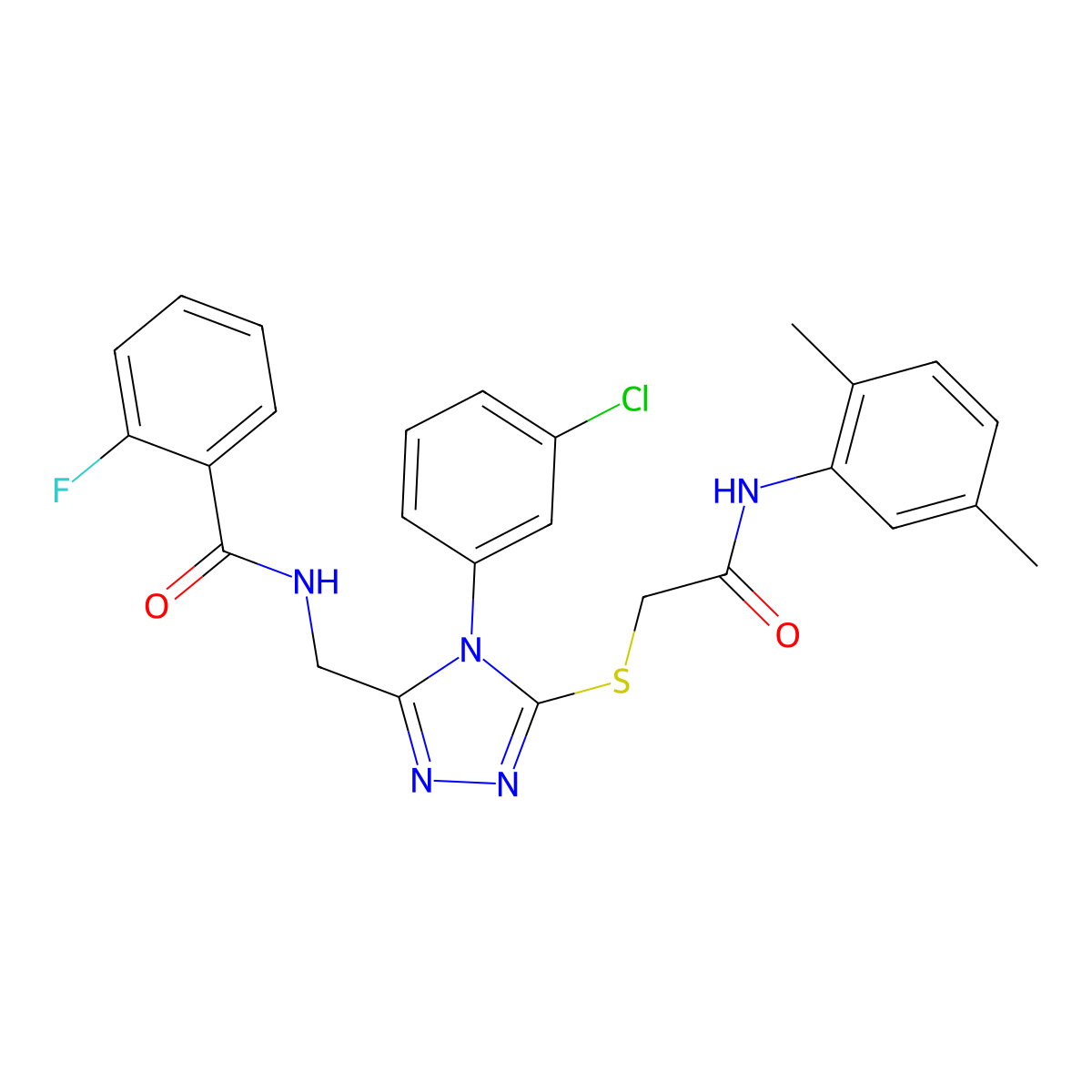 N-[[4-(3-chlorophenyl)-5-[2-(2,5-dimethylanilino)-2-oxoethyl]sulfanyl-1,2,4-triazol-3-yl]methyl]-2-fluorobenzamide molecular structure, CAS 391898-34-3