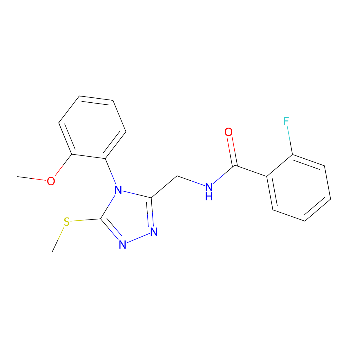 2-fluoro-N-[[4-(2-methoxyphenyl)-5-methylsulfanyl-1,2,4-triazol-3-yl]methyl]benzamide molecular structure, CAS 391898-66-1
