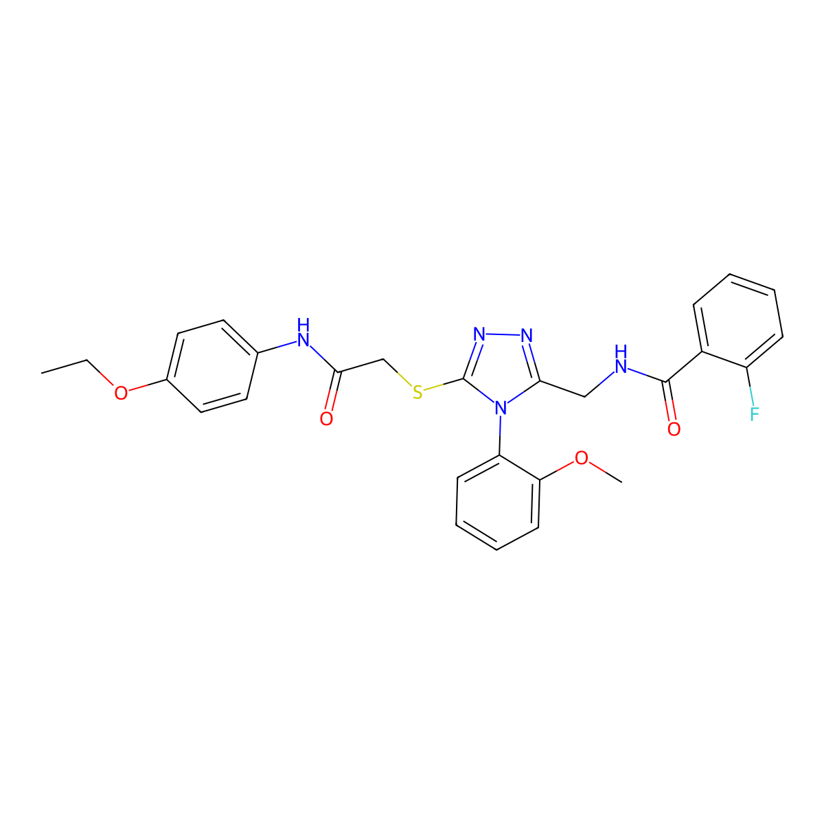 N-((5-((2-((4-ethoxyphenyl)amino)-2-oxoethyl)thio)-4-(2-methoxyphenyl)-4H-1,2,4-triazol-3-yl)methyl)-2-fluorobenzamide molecular structure, CAS 391898-78-5