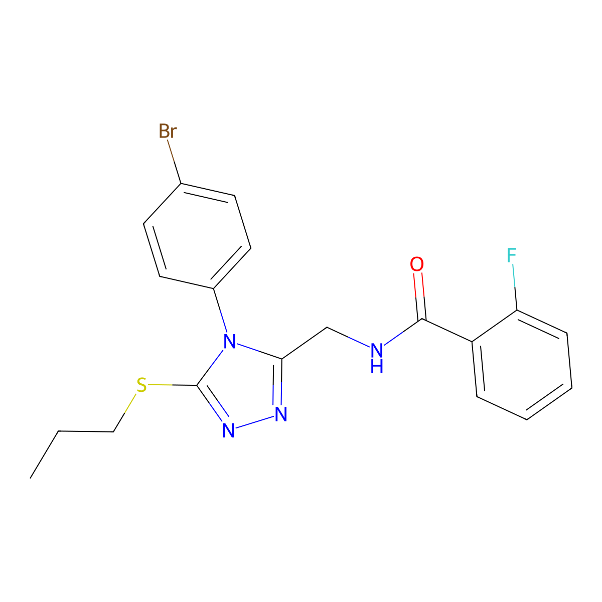 N-((4-(4-bromophenyl)-5-(propylthio)-4H-1,2,4-triazol-3-yl)methyl)-2-fluorobenzamide molecular structure, CAS 391898-88-7