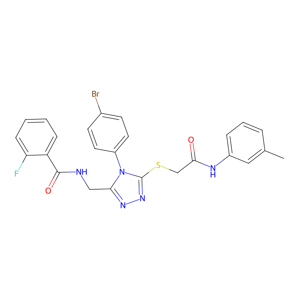 N-((4-(4-bromophenyl)-5-((2-oxo-2-(m-tolylamino)ethyl)thio)-4H-1,2,4-triazol-3-yl)methyl)-2-fluorobenzamide molecular structure, CAS 391898-92-3