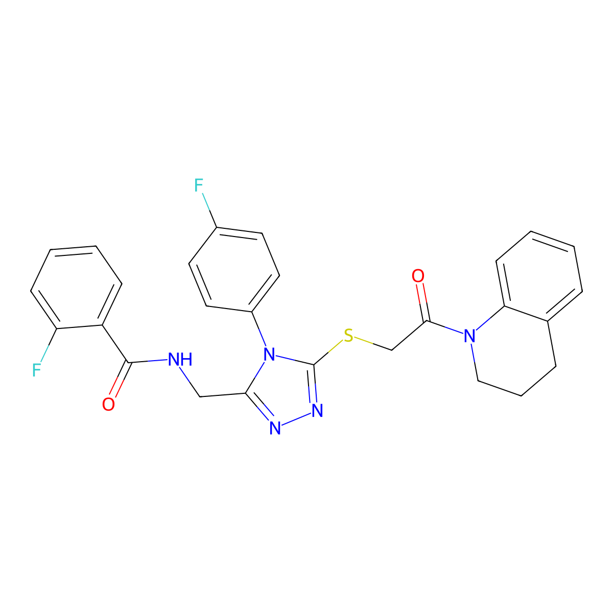 N-((5-((2-(3,4-dihydroquinolin-1(2H)-yl)-2-oxoethyl)thio)-4-(4-fluorophenyl)-4H-1,2,4-triazol-3-yl)methyl)-2-fluorobenzamide molecular structure, CAS 391899-18-6