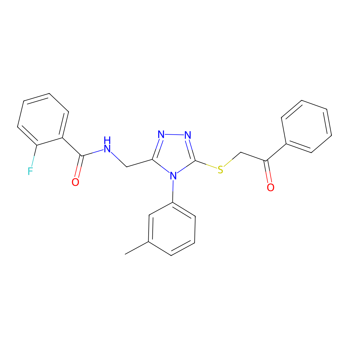 2-fluoro-N-[[4-(3-methylphenyl)-5-phenacylsulfanyl-1,2,4-triazol-3-yl]methyl]benzamide molecular structure, CAS 391899-31-3