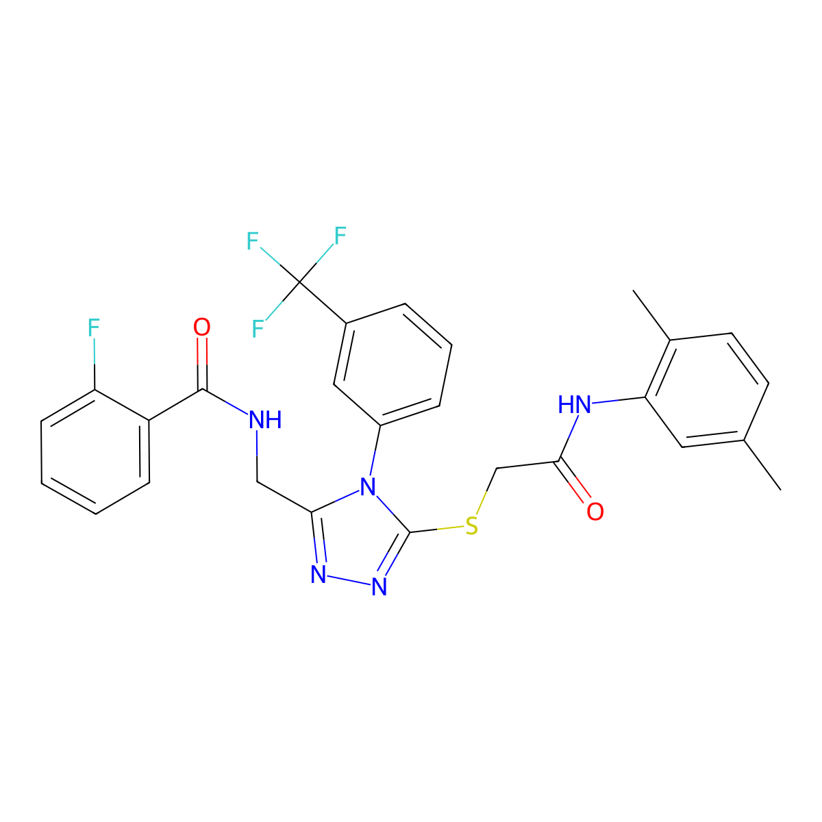 N-[[5-[2-(2,5-dimethylanilino)-2-oxoethyl]sulfanyl-4-[3-(trifluoromethyl)phenyl]-1,2,4-triazol-3-yl]methyl]-2-fluorobenzamide molecular structure, CAS 391899-54-0