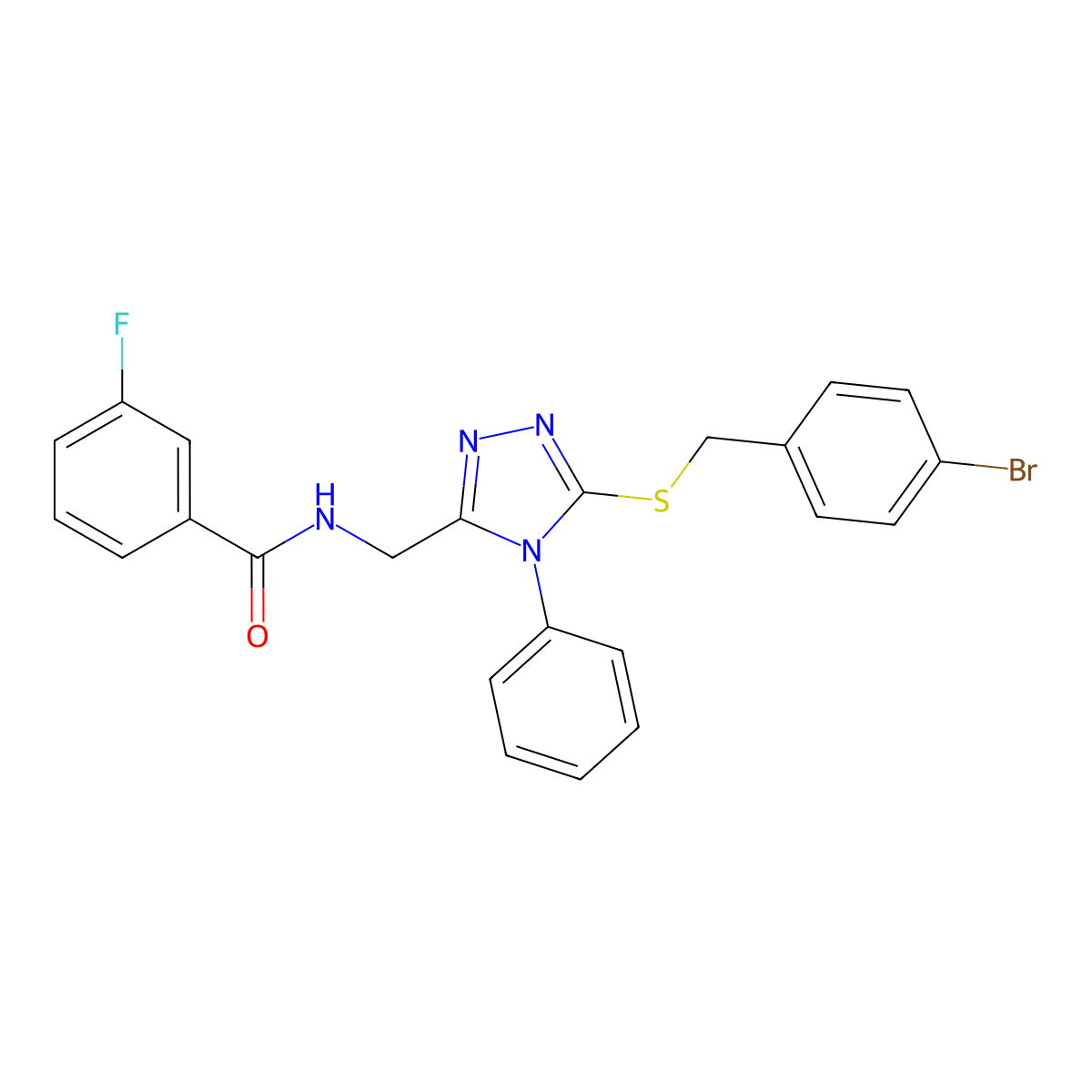 N-((5-((4-bromobenzyl)thio)-4-phenyl-4H-1,2,4-triazol-3-yl)methyl)-3-fluorobenzamide molecular structure, CAS 391899-68-6
