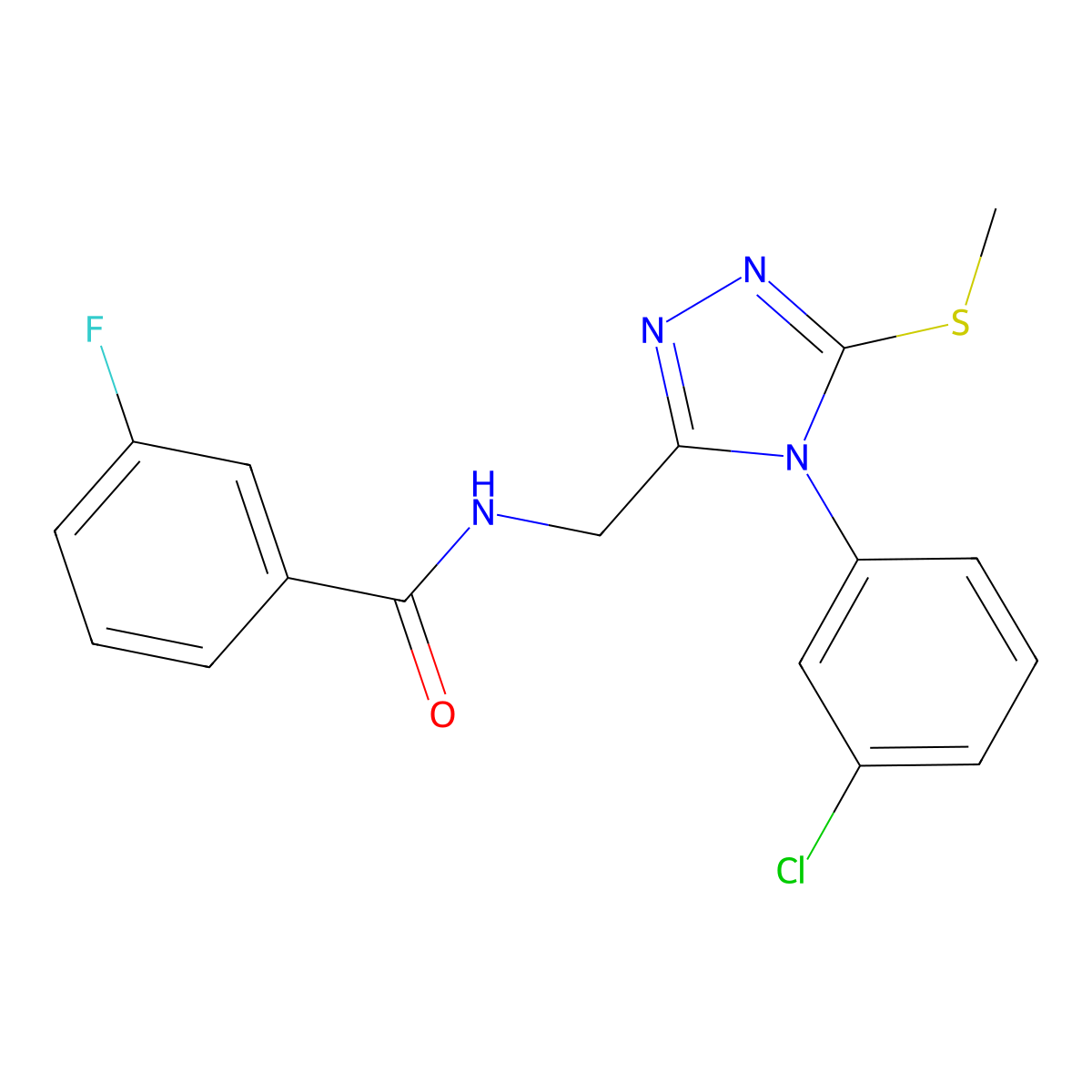 N-((4-(3-chlorophenyl)-5-(methylthio)-4H-1,2,4-triazol-3-yl)methyl)-3-fluorobenzamide molecular structure, CAS 391899-74-4