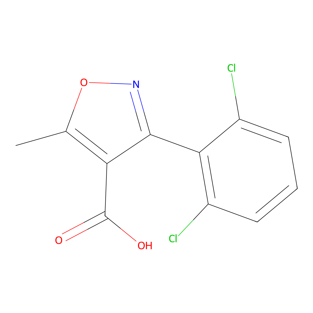 4-Isoxazolecarboxylic acid, 3-(2,6-dichlorophenyl)-5-methyl- molecular structure, CAS 3919-76-4
