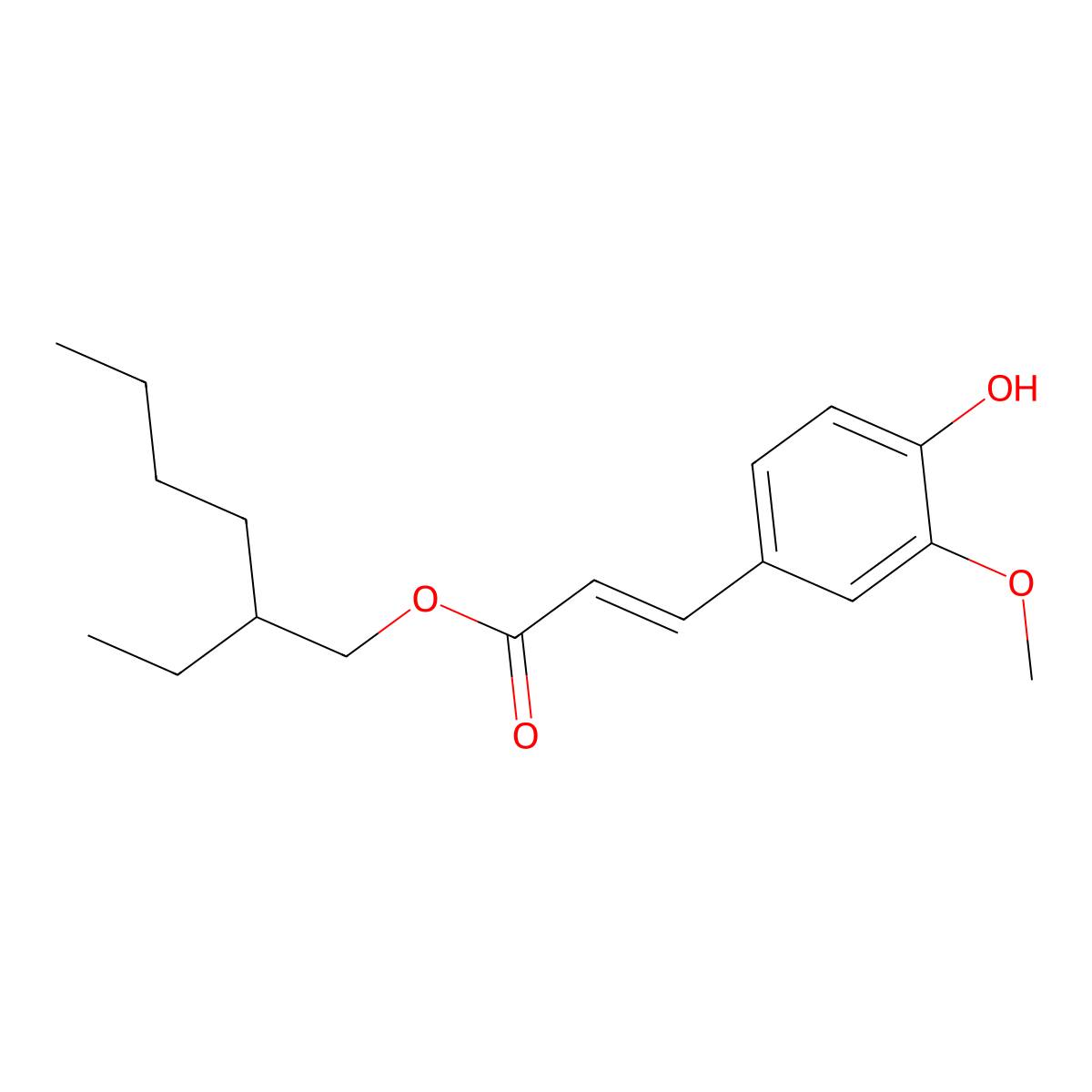 Ethylhexyl ferulate molecular structure, CAS 391900-25-7