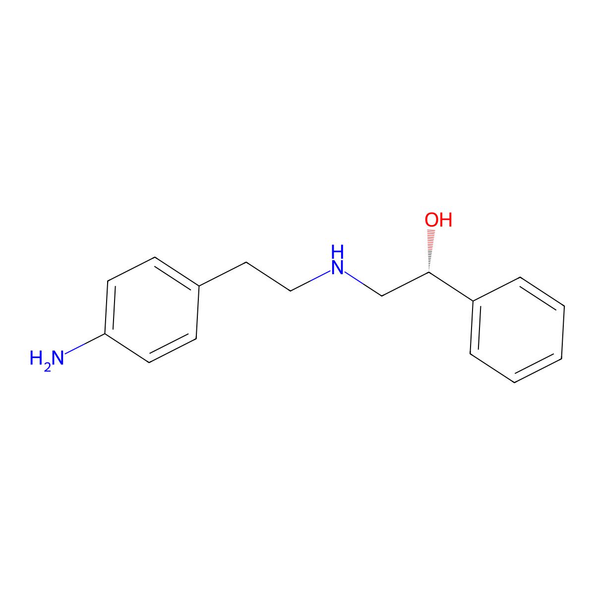 2-((4-Aminophenethyl)amino)-1-phenylethanol, (R)- molecular structure, CAS 391901-45-4