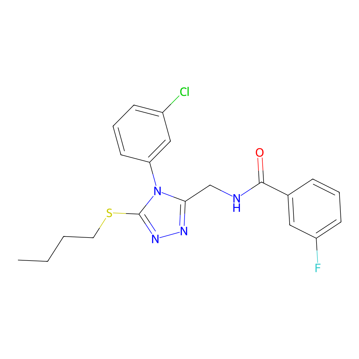 N-[[5-butylsulfanyl-4-(3-chlorophenyl)-1,2,4-triazol-3-yl]methyl]-3-fluorobenzamide molecular structure, CAS 391914-58-2