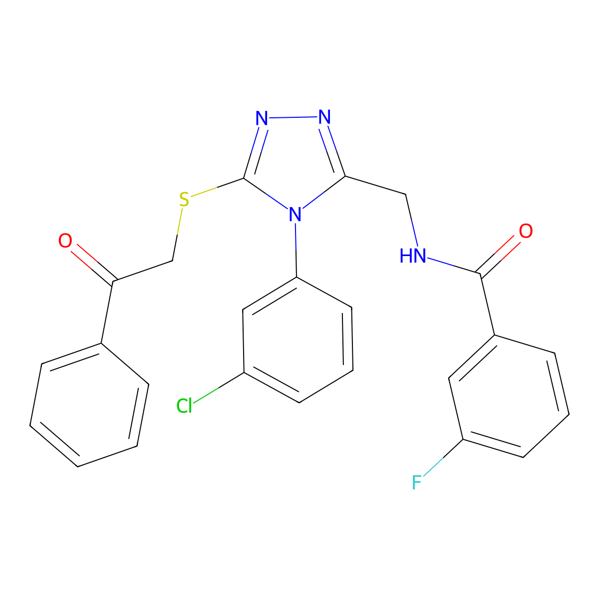 N-((4-(3-chlorophenyl)-5-((2-oxo-2-phenylethyl)thio)-4H-1,2,4-triazol-3-yl)methyl)-3-fluorobenzamide molecular structure, CAS 391914-61-7