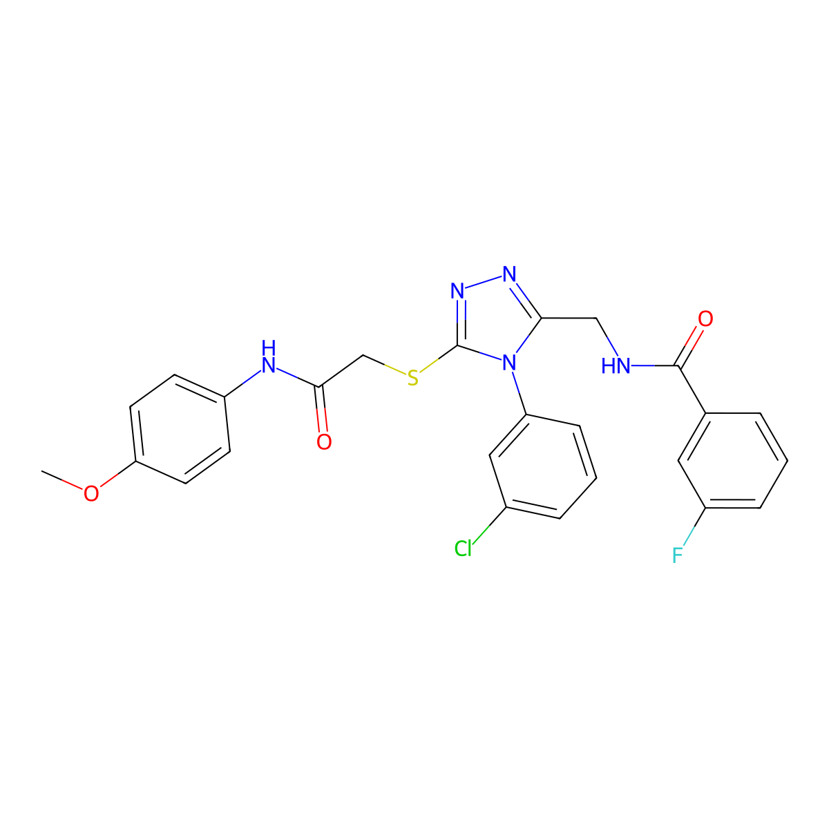 N-[[4-(3-chlorophenyl)-5-[2-(4-methoxyanilino)-2-oxoethyl]sulfanyl-1,2,4-triazol-3-yl]methyl]-3-fluorobenzamide molecular structure, CAS 391914-63-9