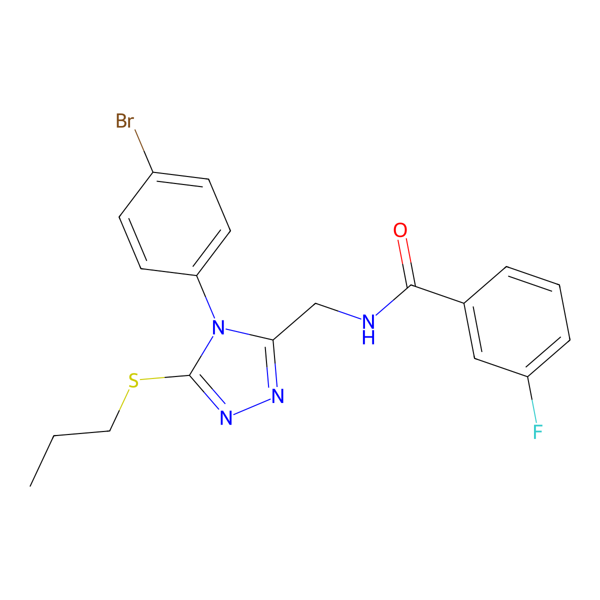 N-((4-(4-bromophenyl)-5-(propylthio)-4H-1,2,4-triazol-3-yl)methyl)-3-fluorobenzamide molecular structure, CAS 391915-07-4