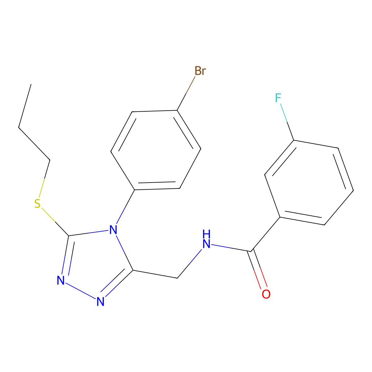 N-((4-(4-bromophenyl)-5-(propylthio)-4H-1,2,4-triazol-3-yl)methyl)-3-fluorobenzamide molecular structure, CAS 391915-07-4
