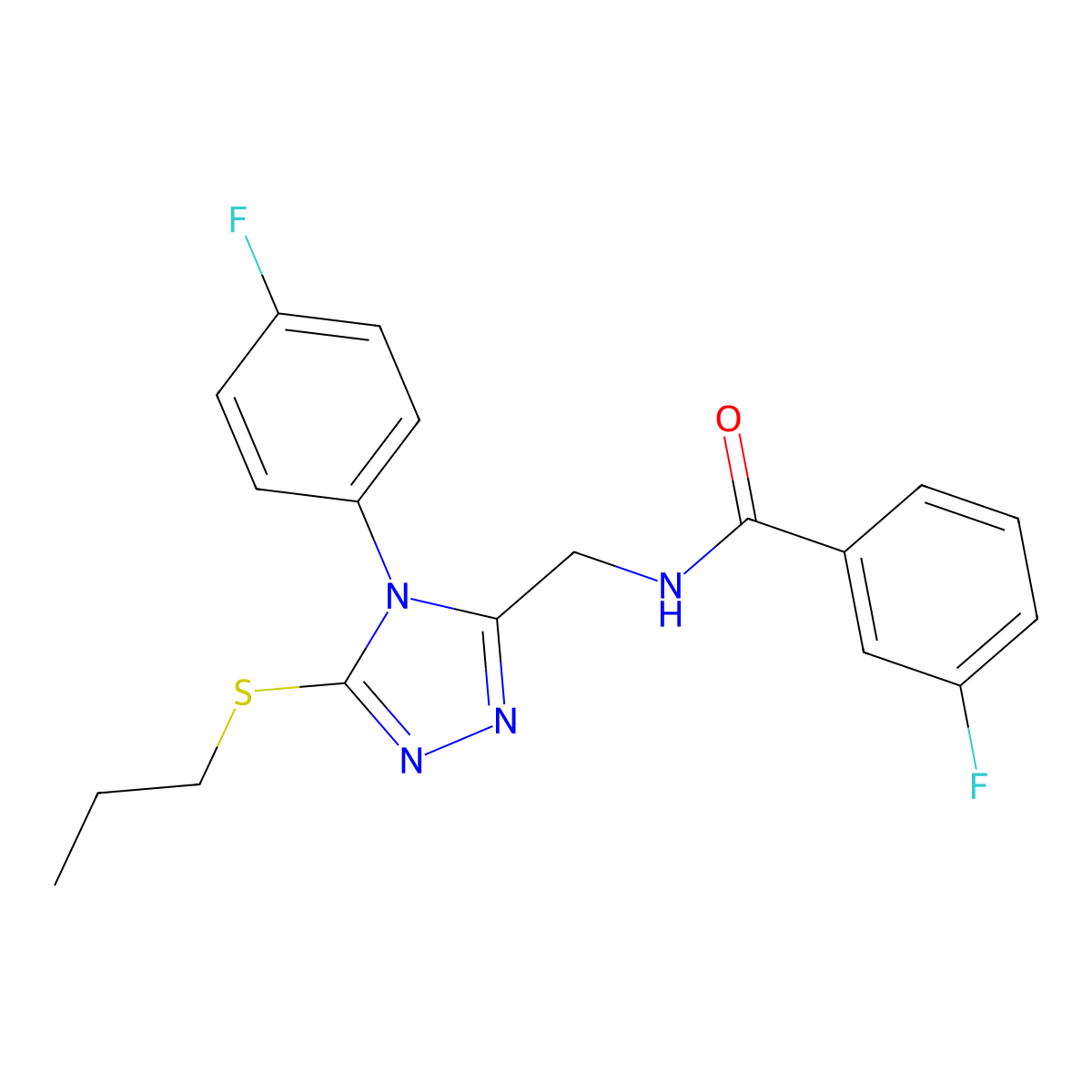 3-fluoro-N-((4-(4-fluorophenyl)-5-(propylthio)-4H-1,2,4-triazol-3-yl)methyl)benzamide molecular structure, CAS 391915-17-6