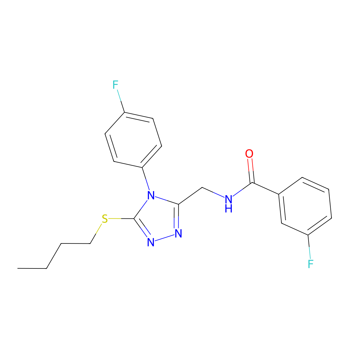 N-[[5-butylsulfanyl-4-(4-fluorophenyl)-1,2,4-triazol-3-yl]methyl]-3-fluorobenzamide molecular structure, CAS 391915-18-7