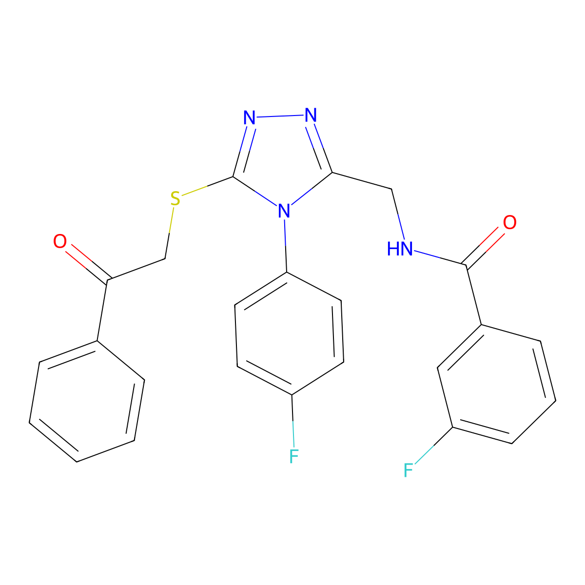 3-fluoro-N-[[4-(4-fluorophenyl)-5-phenacylsulfanyl-1,2,4-triazol-3-yl]methyl]benzamide molecular structure, CAS 391915-21-2