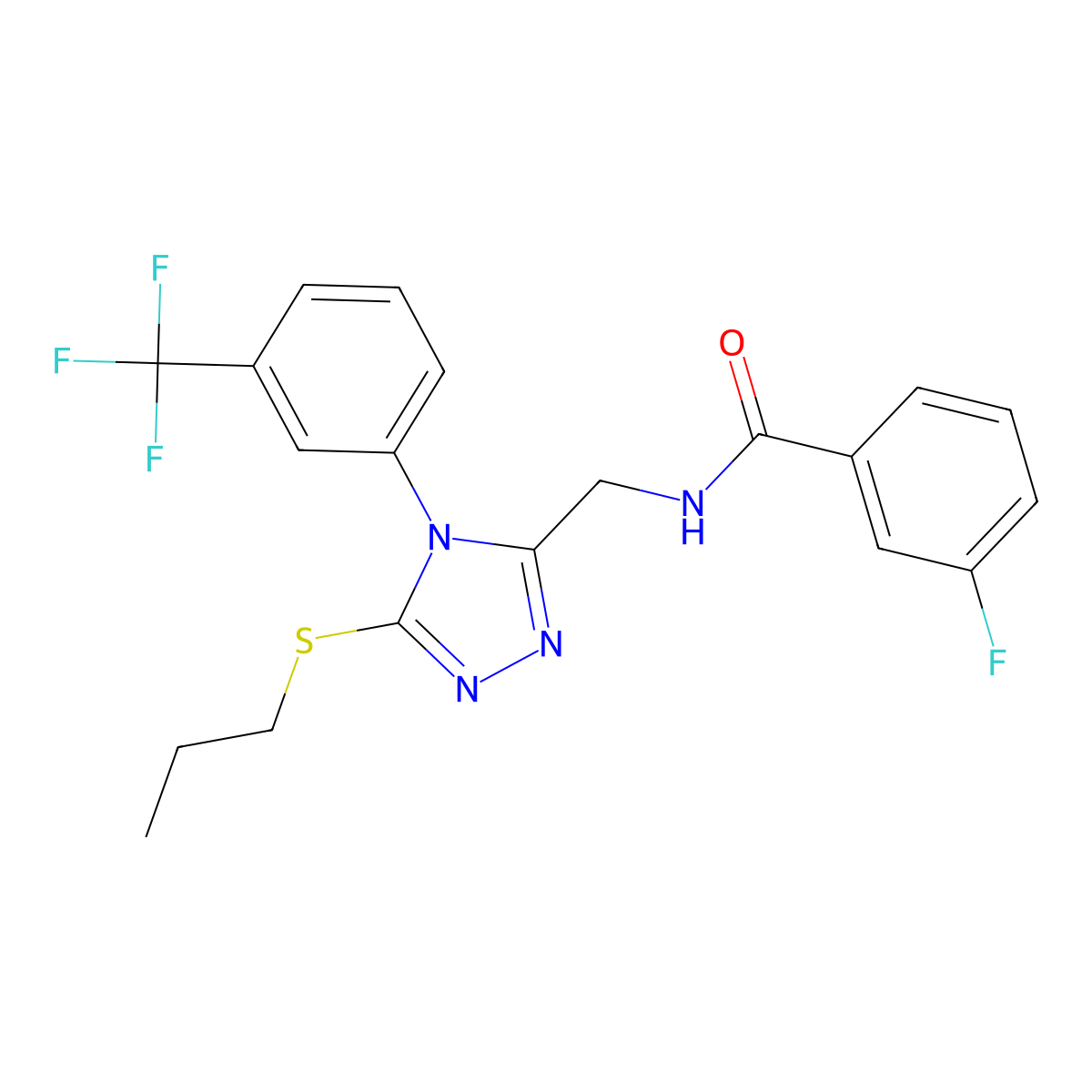 3-fluoro-N-((5-(propylthio)-4-(3-(trifluoromethyl)phenyl)-4H-1,2,4-triazol-3-yl)methyl)benzamide molecular structure, CAS 391915-36-9