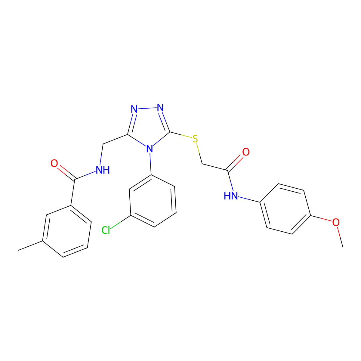 N-((4-(3-chlorophenyl)-5-((2-((4-methoxyphenyl)amino)-2-oxoethyl)thio)-4H-1,2,4-triazol-3-yl)methyl)-3-methylbenzamide molecular structure, CAS 391915-87-0