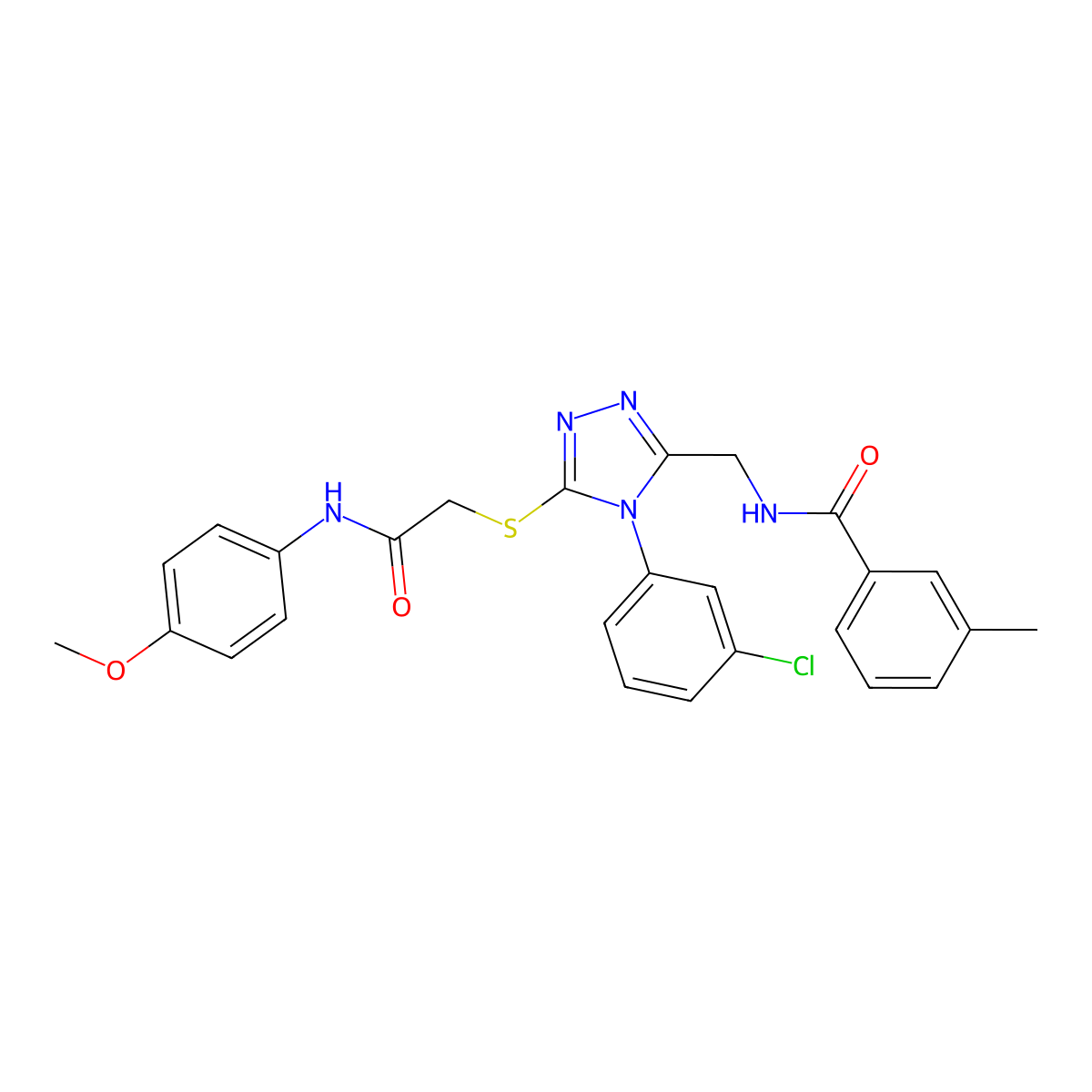 N-((4-(3-chlorophenyl)-5-((2-((4-methoxyphenyl)amino)-2-oxoethyl)thio)-4H-1,2,4-triazol-3-yl)methyl)-3-methylbenzamide molecular structure, CAS 391915-87-0