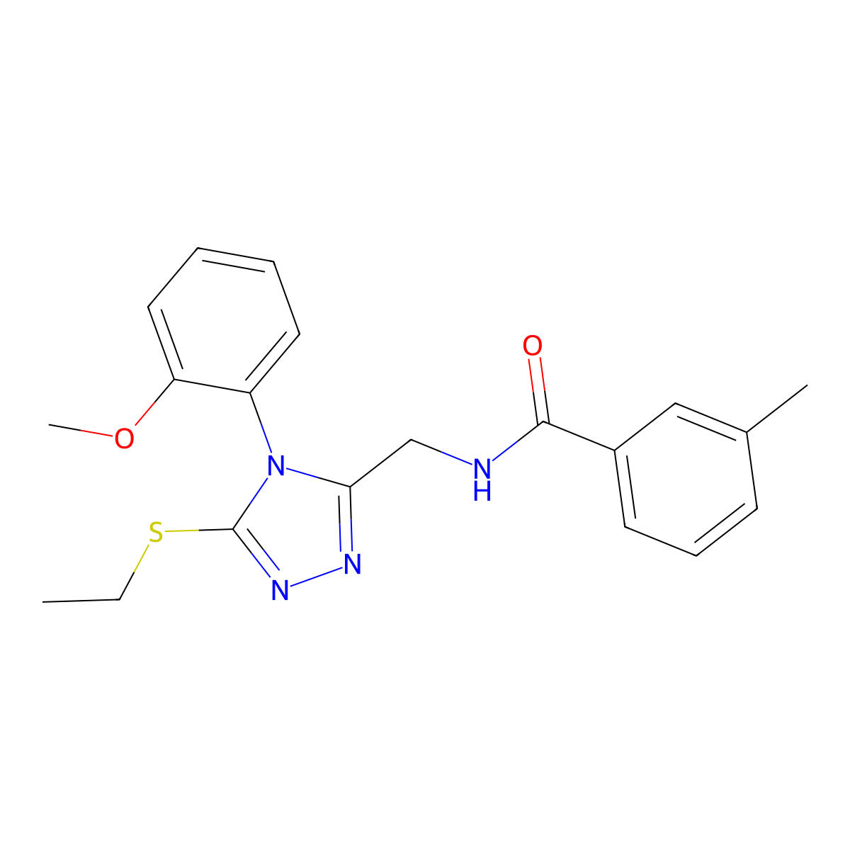 N-((5-(ethylthio)-4-(2-methoxyphenyl)-4H-1,2,4-triazol-3-yl)methyl)-3-methylbenzamide molecular structure, CAS 391916-19-1