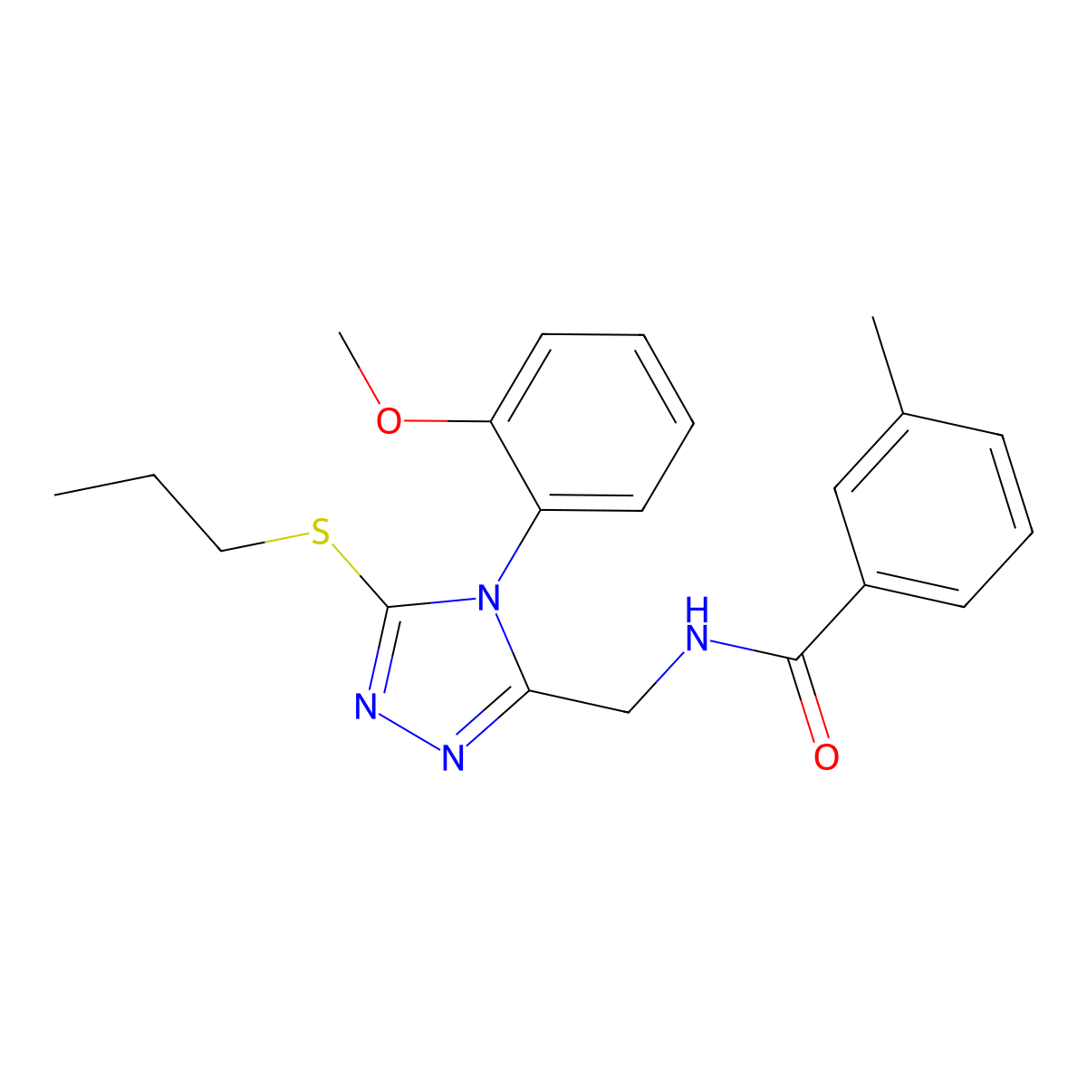 N-((4-(2-methoxyphenyl)-5-(propylthio)-4H-1,2,4-triazol-3-yl)methyl)-3-methylbenzamide molecular structure, CAS 391916-20-4