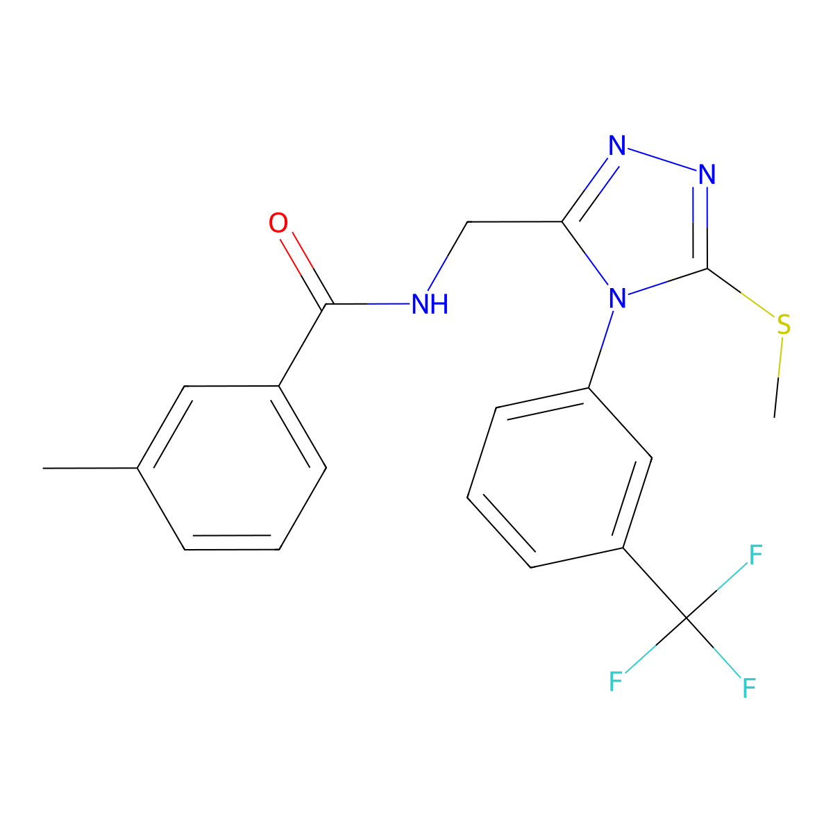 3-methyl-N-[[5-methylsulfanyl-4-[3-(trifluoromethyl)phenyl]-1,2,4-triazol-3-yl]methyl]benzamide molecular structure, CAS 391916-98-6