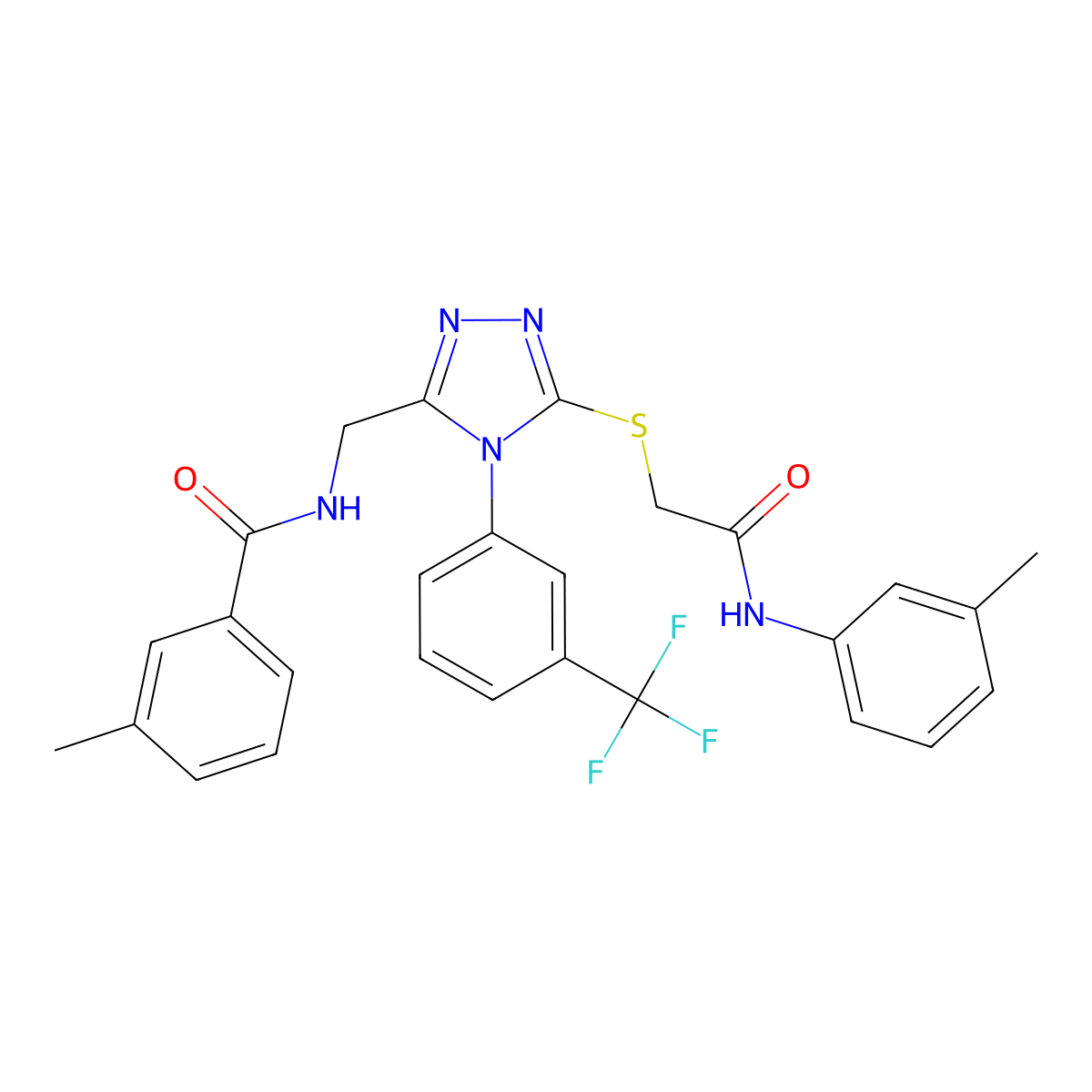 3-methyl-N-((5-((2-oxo-2-(m-tolylamino)ethyl)thio)-4-(3-(trifluoromethyl)phenyl)-4H-1,2,4-triazol-3-yl)methyl)benzamide molecular structure, CAS 391917-05-8